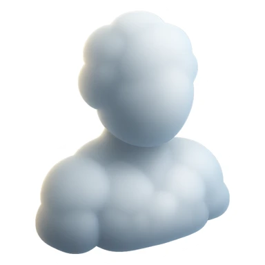 person made entirely of white fluffy convex clouds, shoulder up, front view, matte glass style sticker