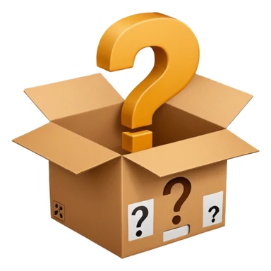 open cardboard box with questionmark sticker