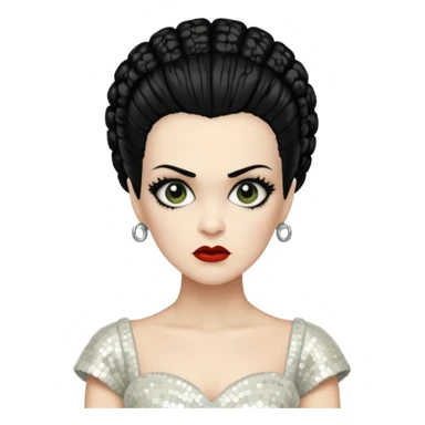 Bride of Frankenstein with black hair, ivory sequin outfit sticker
