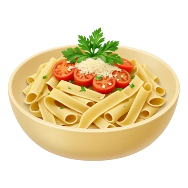garlic butter pasta in a bowl with seasoning of parsley leaves and a bit of parmesan cheese and light tomato sauce sticker
