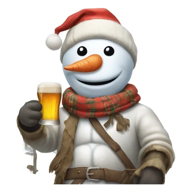 Snowman drinking beer ￼￼ sticker