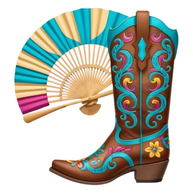 Cowboy boots in front of an open hand held fan sticker
