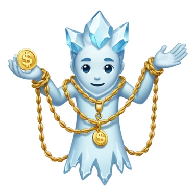 Snow elemental shaped more like a human—think tall, jointed limbs, maybe even facial expressions made of ice or snow flaunting money wearing gold rope chain sticker