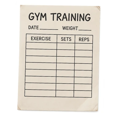 gym training sheet, real appearance, 3D, hyperrealistic, 4K, isolated on white background sticker