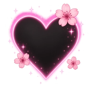 goth sakura black heart with glowing pink outline and magical sparkles, remove background sticker