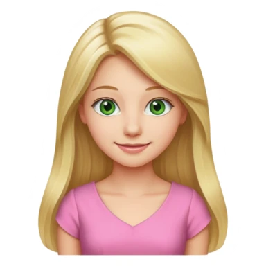 long blonde hair, real estate broker, 20 years old with a smile, green eyes, cute pink corporate dress sticker
