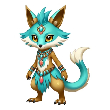 Anthro Sona Cool Edgy Cute Colorful Shy Shamanic Tribal Shiny Fakemon-Fantasy-Creature Full Body sticker