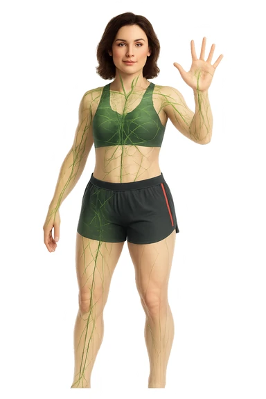 Donna in forma che ha riattivato il suo sistema linfatico su un corpo umano in 3D sticker