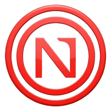 Círculo totalmente negro, adentro del círculo un símbolo de encendido y apagado en color blanco a un lado del símbolo la letra N en color rojo sticker