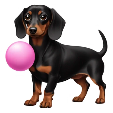 Black and brown dachshund with a pink ball sticker