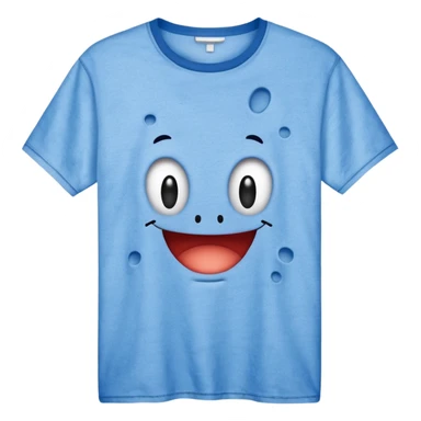 Blue shirt with the text I love krabby. And the shirt has holes sticker