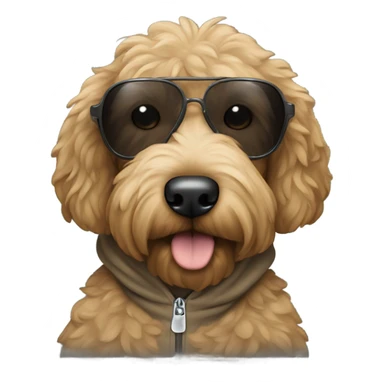 Black goldendoodle wearing a hoodie n sunglasses  sticker