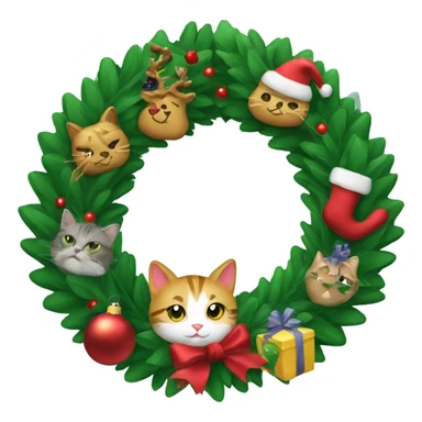 Christmas wreath with cat decorations  sticker