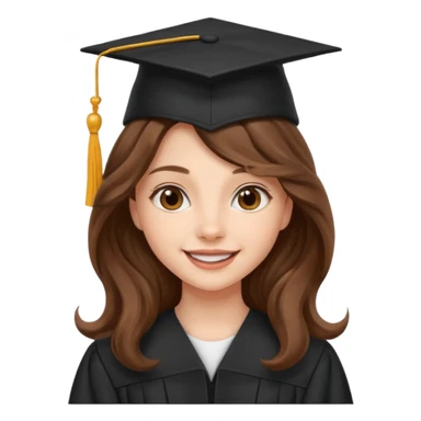 Graduated Students, Cheerful girl, long brown wavy hair, wearing graduation cap sticker