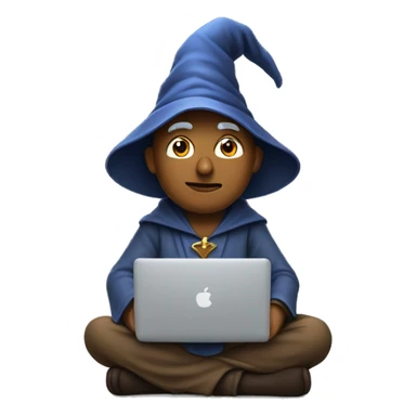 Wizard sitting cross legged and working on a macbook sticker