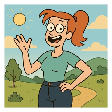 sunny landscape scene in flat toon style sticker