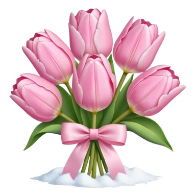 light pink tulip bouquet with light pink bow and snow sticker