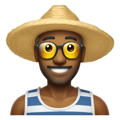 Crie um emoji do influencer Tião do bar com chapéu de praia sticker
