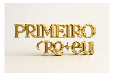 Golden metallic text that reads 'PRIMEIRO ✦ eu' in a serif font, with the words 'PRIMEIRO' and 'eu' separated by a diamond-shaped sparkle or glowing star symbol. The 'R' in 'PRIMEIRO' should have a long elegant tail that curves underneath the 'O'. d. Keep the font and layout exactly as shown in the original reference. sticker