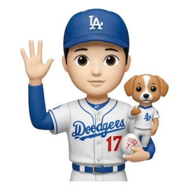 Shohei Ohtani bobblehead holding a dodger dog and #1 hand sign, realistic  sticker
