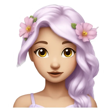 Beautiful, flower fairy, white long, light pink hair, big wings, fair skin, light violet eyes  sticker
