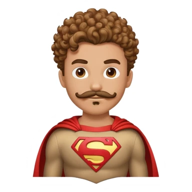 young teenage superhero sidekick with impressive curly mustache, smaller version of beard superhero costume sticker
