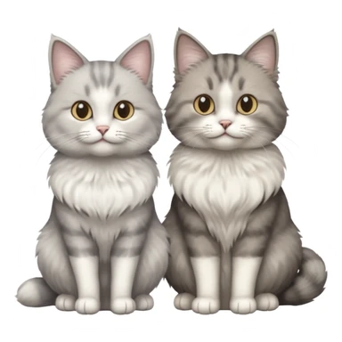 a realistic looking very fluffy grey and white cat sitting next to another cat sticker