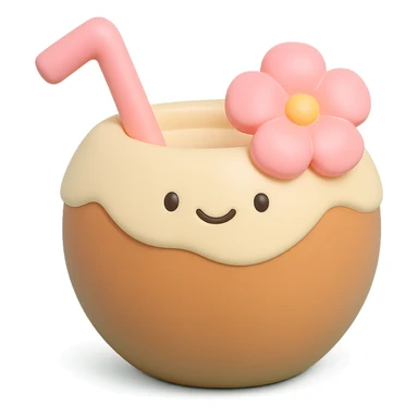 coconut drink with straw, vinyl figure style, Hawaiian party sticker