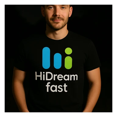 man wearing tshirt with this logo, dark night background with dim , add fast below logo sticker