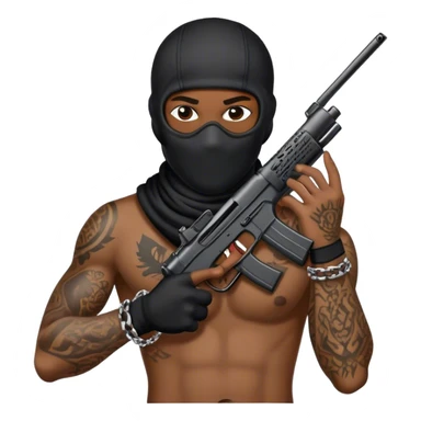 Black guy with chain ski mask tattoos holding a gun sticker