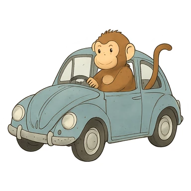 ghibli style illustration of a monkey with a car sticker