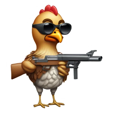 Rotisserie chicken with guns and sunglasses sticker