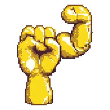 pixel art style, emoji-like strong arm flexing, simple and bold, yellow color, minimal details sticker