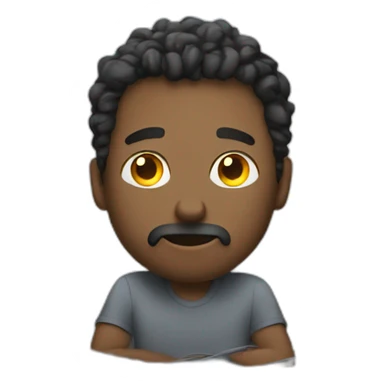 Sitting at his messy desk full of cables sticker