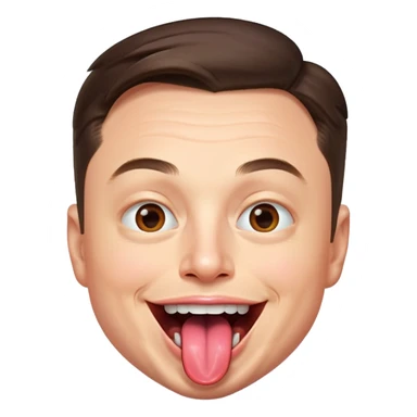 Elon Musk with a playful expression, sticking out a large tongue sticker