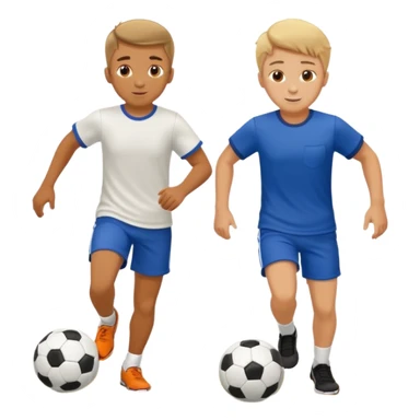 Two boys playing soccer at the beach. sticker