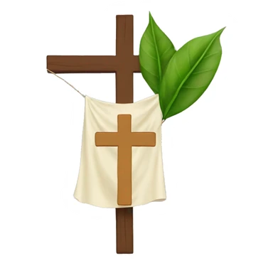A cross with a cloth over the shoulders of the cross and its hanging down with a leaf on the back of the neck of the cross sticker