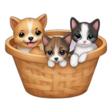 Puppy en kitten samen in een mand sticker