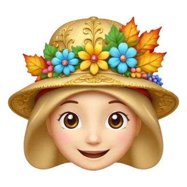 hat with autumn leaves and flowers, 3d emogis sticker
