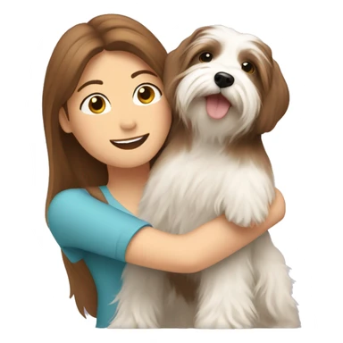 a brown-haired white woman hugging a havanese sticker