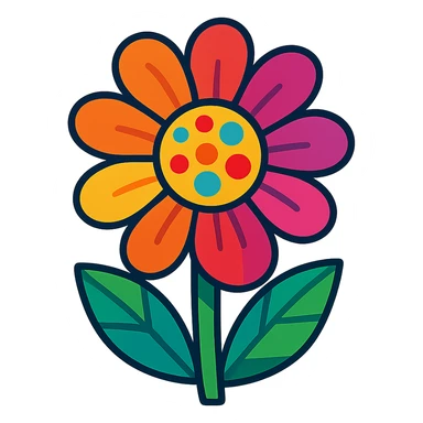 energetic and colorful vibrant toon style flower sticker