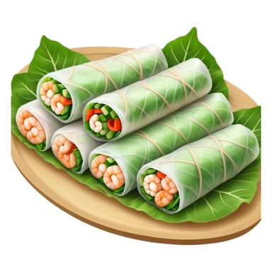 cinematic-realistic-vietnamese-summer-rolls-dish-emoji,-depicted-with-delicate-rice-paper-wraps-filled-with-fresh-vegetables-and-shrimp-rendered-with-crisp-textures-and-refreshing-lighting. sticker