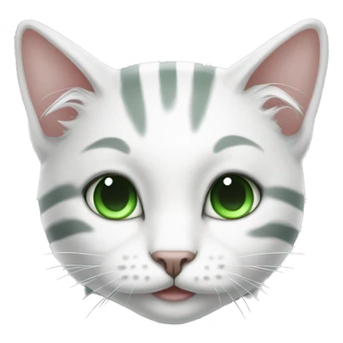 A cute white cat with gray stripes with green eyes, c sticker
