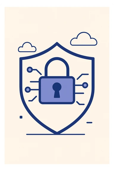 cybersecurity, shield with digital lock, modern flat style sticker