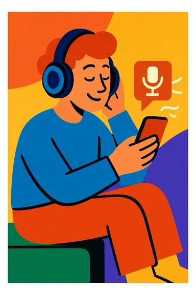 vibrant cartoon of a person sitting and listening to a podcast sticker