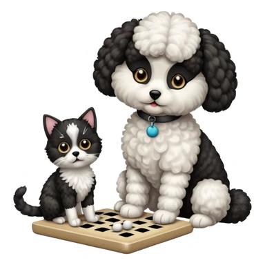 Cat playing tic-tac-toe with a poodle sticker