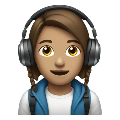 Listening to music on headphones, brown hair blue eyes sticker