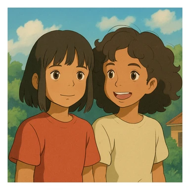 Una chica morenita con cabello lacio y fleco y otra chica a su lado morenita con el cabello chino sticker