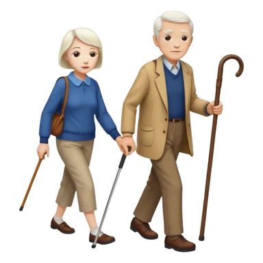 Old person with a cane and a young person walking  sticker