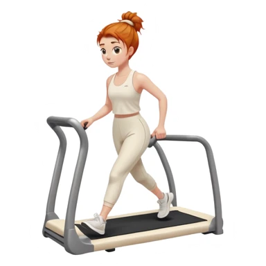 Ginger girl messy bun home gym walking on walking pad cream gym outfit sticker